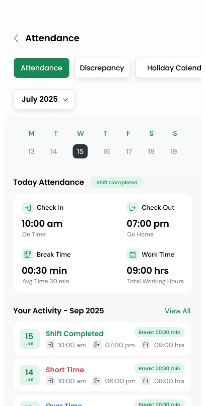 Kasturi HR mobile app screen