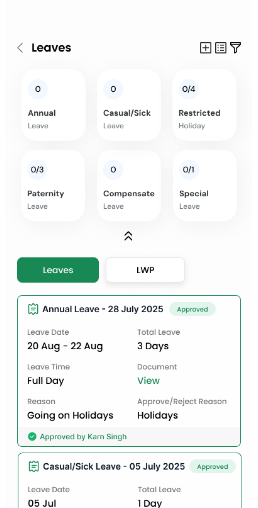 Kasturi HR mobile app screen